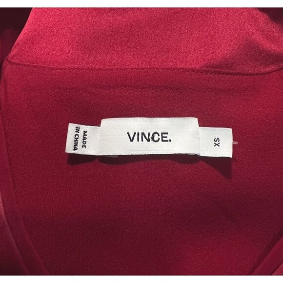 Vince Sz XS Red Satin V Neck Tunic Top Blouse High Low Hem Sleeveless - Picture 6 of 10